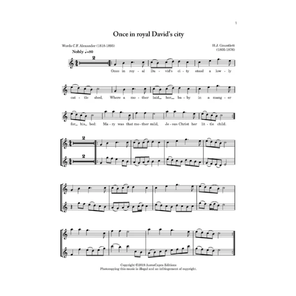 A Calendar of Carols by Elisabeth Parry and John Alley. Traditional christmas carols for flute, flute duet, piano.