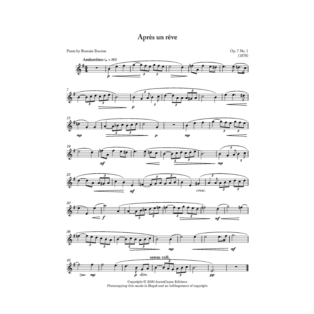 Faure Apres un reve. 12 Faure songs arranged for flute and piano by Elisabeth Parry and John Alley. Intermediate concert pieces for flute.