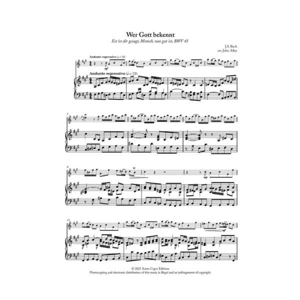 Bach Flute Obbligatos vol. 2 with piano accompaniment. Arranged by Elisabeth Parry and John Alley. For worship, church and concert performance.
