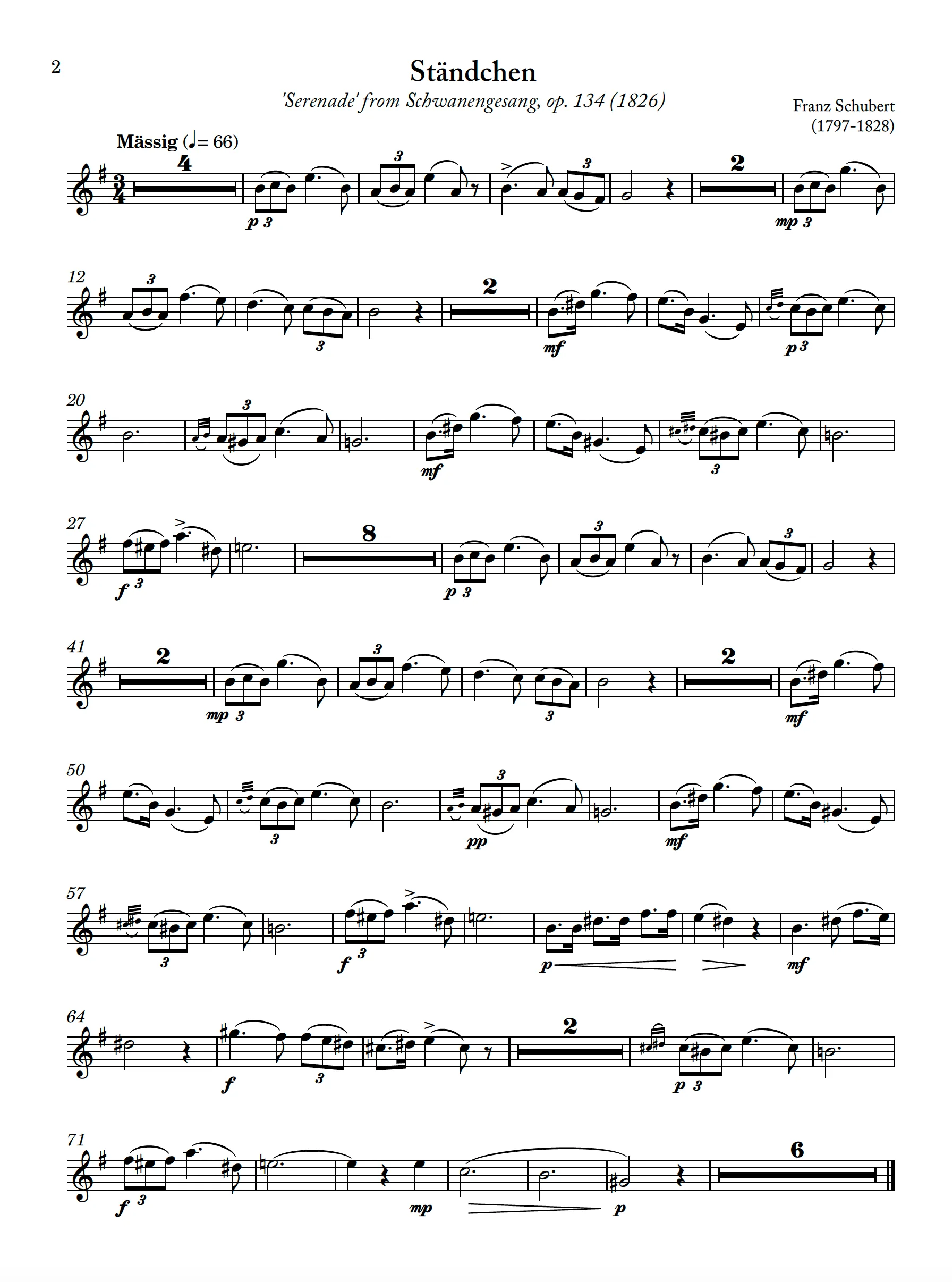 An die Musik for alto flute